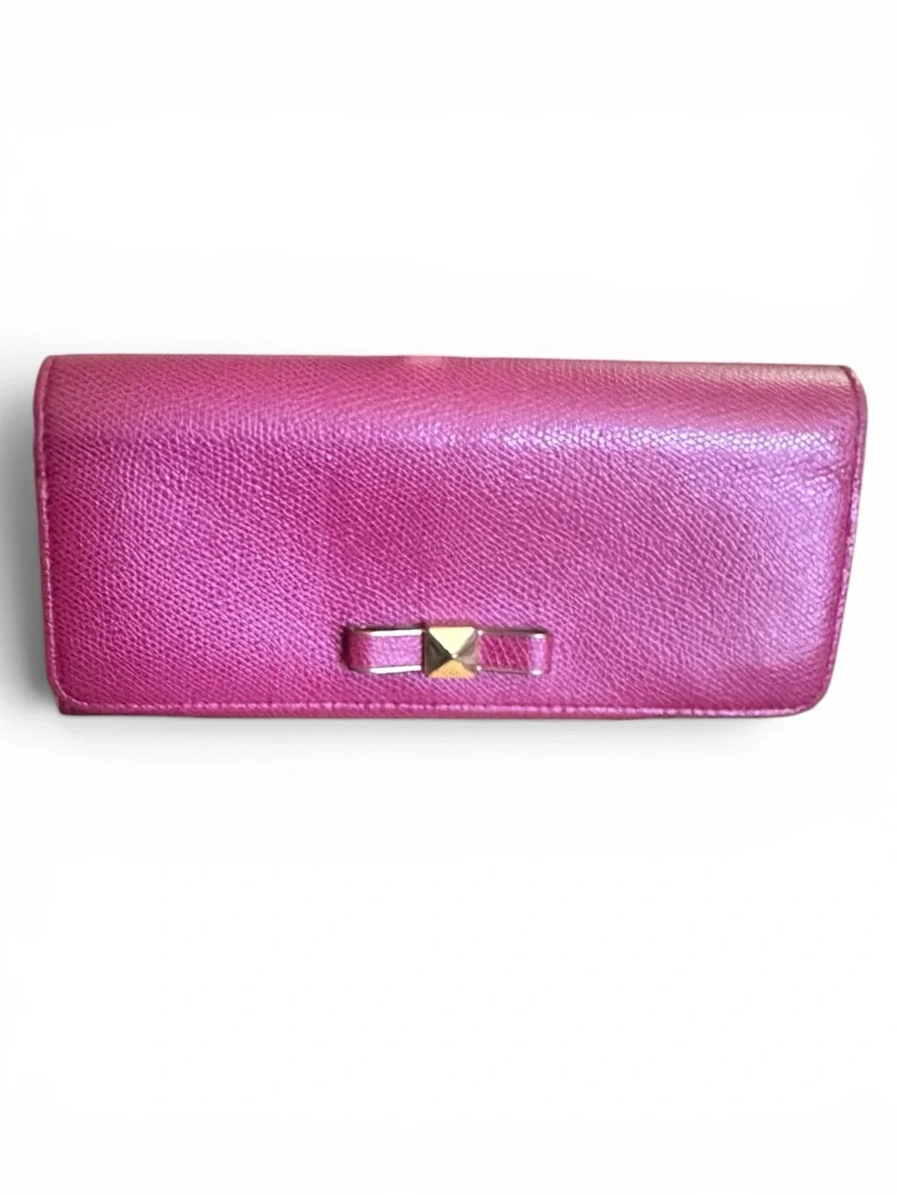 Furla Pink Leather Continental Wallet Bow Detail Snap Closure